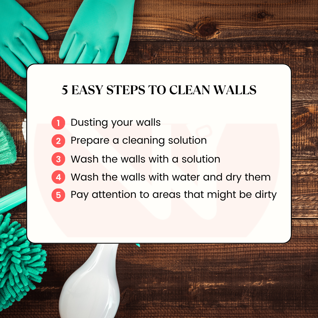 Here are the five easy steps to clean walls