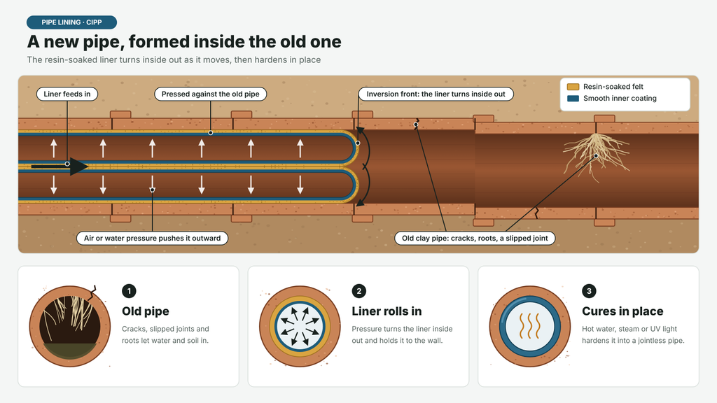 Pipe lining CIPP: A new pipe, formed inside the old one